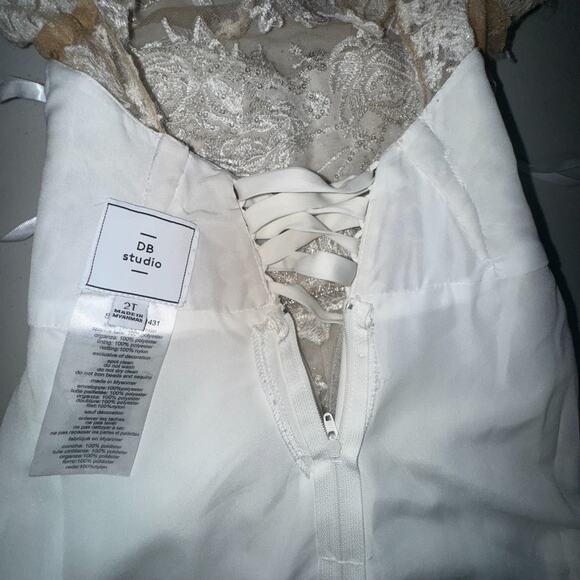 David Bridal DB Girl 2T Dress Lace Embroidered Rhinestone Beaded Wedding Formal - Picture 16 of 16